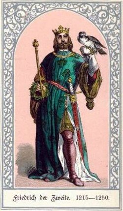Rappresentazione artistica di Federico II come imperatore del Sacro Romano Impero