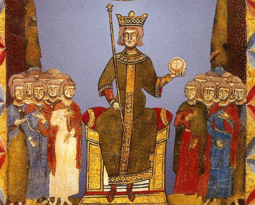 Ricostruzione artistica della corte di Federico II a Palermo, crocevia di culture e saperi