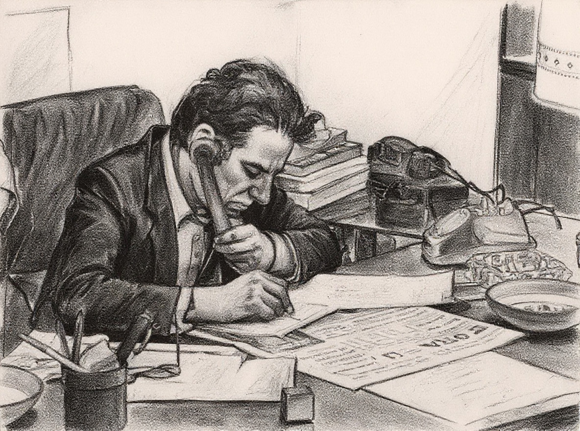 Illustrazione del Direttore del Giornale L'Ora di Palermo Vittorio Nisticò (1954-1975)